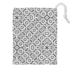 Black And White Baroque Ornate Print Pattern Drawstring Pouch (4XL)