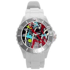 Pussy Butterfly 1 2 Round Plastic Sport Watch (l) by bestdesignintheworld