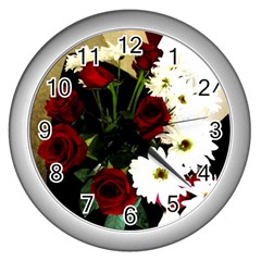 Roses 1 2 Wall Clock (silver) by bestdesignintheworld