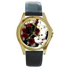 Roses 1 2 Round Gold Metal Watch by bestdesignintheworld