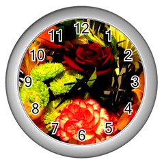 Flowers 1 1 Wall Clock (silver) by bestdesignintheworld