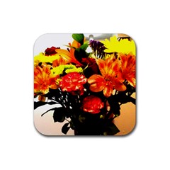 Flowers In A Vase 1 2 Rubber Coaster (square)  by bestdesignintheworld