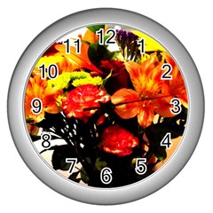 Flowers In A Vase 1 2 Wall Clock (silver) by bestdesignintheworld