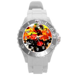 Flowers In A Vase 1 2 Round Plastic Sport Watch (l) by bestdesignintheworld