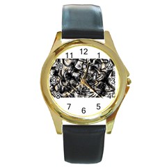 Marble Texture Round Gold Metal Watch