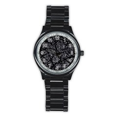 Black And White Dark Abstract Texture Print Stainless Steel Round Watch by dflcprintsclothing