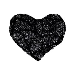 Black And White Dark Abstract Texture Print Standard 16  Premium Flano Heart Shape Cushions by dflcprintsclothing