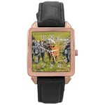 Cows At Countryside, Maldonado Department, Uruguay Rose Gold Leather Watch  Front