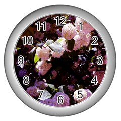 Purple Snowballs Wall Clock (silver) by okhismakingart