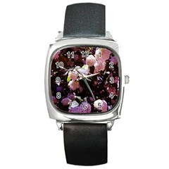 Purple Snowballs Square Metal Watch by okhismakingart