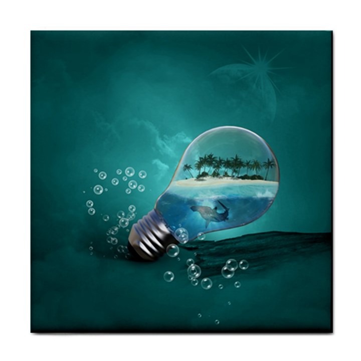 Awesome Light Bulb With Tropical Island Tile Coaster