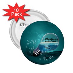 Awesome Light Bulb With Tropical Island 2 25  Buttons (10 Pack)  by FantasyWorld7