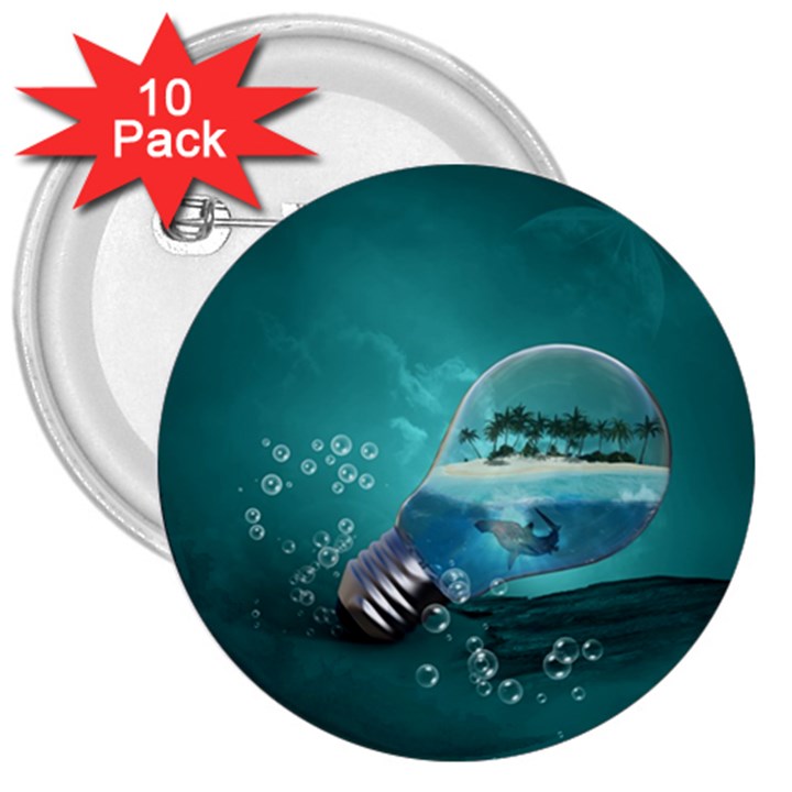 Awesome Light Bulb With Tropical Island 3  Buttons (10 pack) 