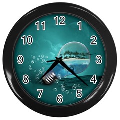 Awesome Light Bulb With Tropical Island Wall Clock (black) by FantasyWorld7