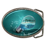 Awesome Light Bulb With Tropical Island Belt Buckles Front