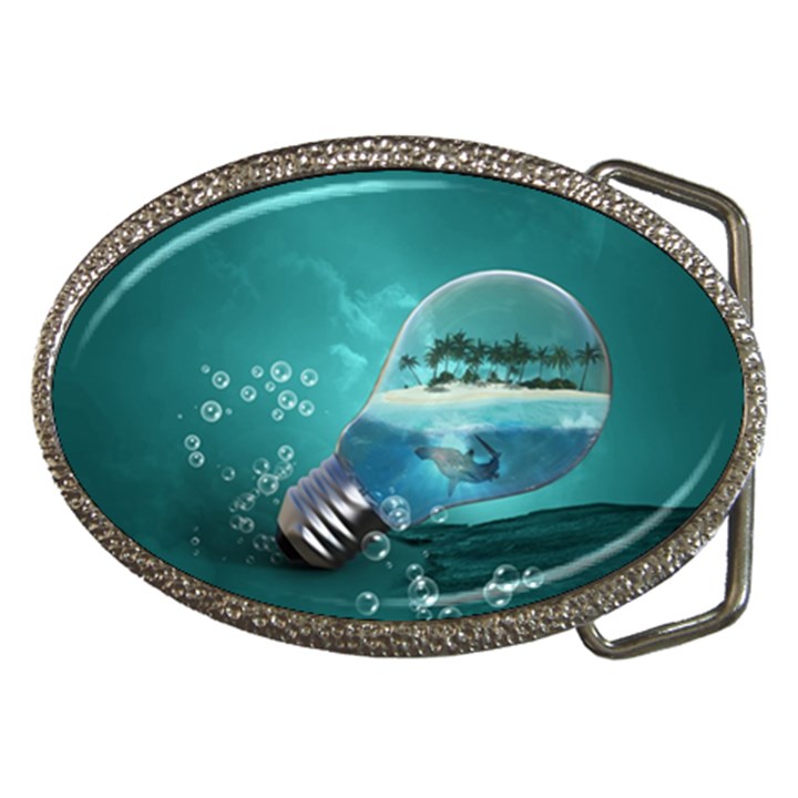 Awesome Light Bulb With Tropical Island Belt Buckles