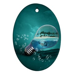 Awesome Light Bulb With Tropical Island Oval Ornament (two Sides) by FantasyWorld7