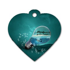 Awesome Light Bulb With Tropical Island Dog Tag Heart (one Side) by FantasyWorld7