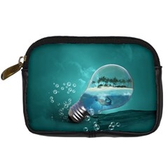 Awesome Light Bulb With Tropical Island Digital Camera Leather Case by FantasyWorld7