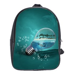 Awesome Light Bulb With Tropical Island School Bag (large) by FantasyWorld7