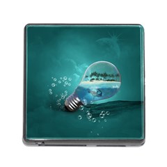 Awesome Light Bulb With Tropical Island Memory Card Reader (square 5 Slot) by FantasyWorld7