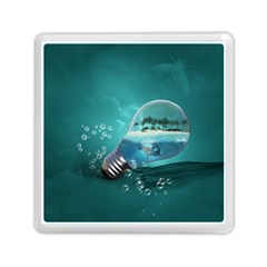 Awesome Light Bulb With Tropical Island Memory Card Reader (square) by FantasyWorld7