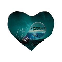 Awesome Light Bulb With Tropical Island Standard 16  Premium Heart Shape Cushions by FantasyWorld7