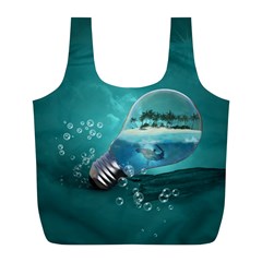 Awesome Light Bulb With Tropical Island Full Print Recycle Bag (l) by FantasyWorld7