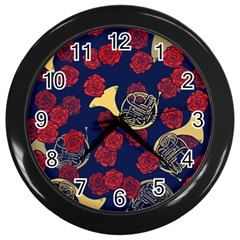 Roses French Horn  Wall Clock (black) by BubbSnugg