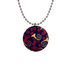 Roses French Horn  1  Button Necklace by BubbSnugg