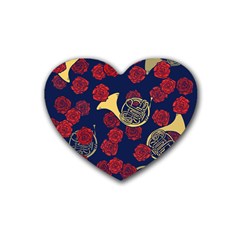 Roses French Horn  Rubber Coaster (heart)  by BubbSnugg