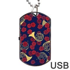 Roses French Horn  Dog Tag Usb Flash (two Sides) by BubbSnugg