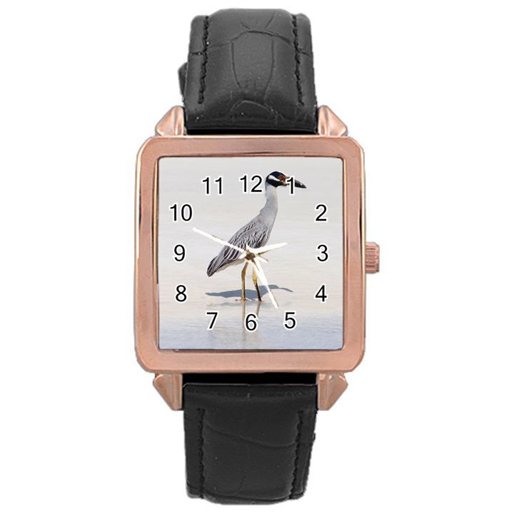 Beach Heron Bird Rose Gold Leather Watch 