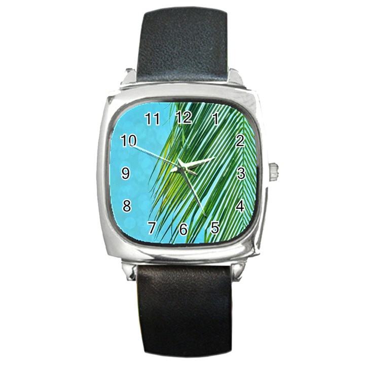 Tropical Palm Square Metal Watch