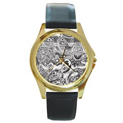 Pebbels In The Pond Round Gold Metal Watch