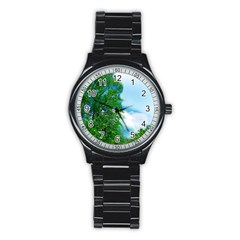 Airbrushed Sky Stainless Steel Round Watch by Fractalsandkaleidoscopes