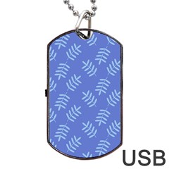 Leaves Ferns Blue Pattern Dog Tag Usb Flash (one Side) by Vaneshart