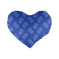 Leaves Ferns Blue Pattern Standard 16  Premium Heart Shape Cushions by Vaneshart