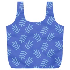 Leaves Ferns Blue Pattern Full Print Recycle Bag (xxl)