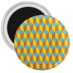 Cube Hexagon Pattern Yellow Blue 3  Magnets by Vaneshart