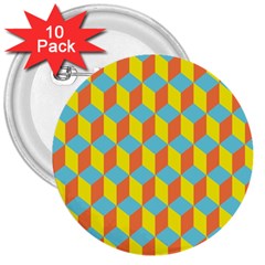 Cube Hexagon Pattern Yellow Blue 3  Buttons (10 Pack)  by Vaneshart