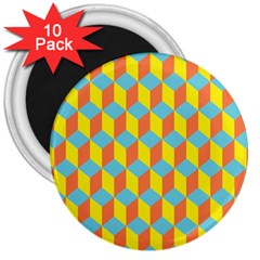 Cube Hexagon Pattern Yellow Blue 3  Magnets (10 Pack)  by Vaneshart