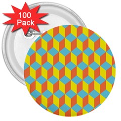 Cube Hexagon Pattern Yellow Blue 3  Buttons (100 Pack)  by Vaneshart