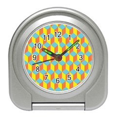 Cube Hexagon Pattern Yellow Blue Travel Alarm Clock by Vaneshart