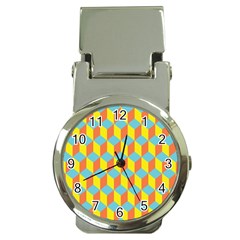 Cube Hexagon Pattern Yellow Blue Money Clip Watches by Vaneshart