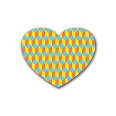 Cube Hexagon Pattern Yellow Blue Heart Coaster (4 Pack)  by Vaneshart