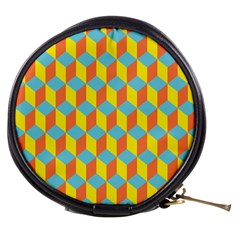 Cube Hexagon Pattern Yellow Blue Mini Makeup Bag by Vaneshart