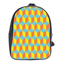 Cube Hexagon Pattern Yellow Blue School Bag (large) by Vaneshart