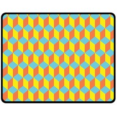 Cube Hexagon Pattern Yellow Blue Double Sided Fleece Blanket (medium)  by Vaneshart