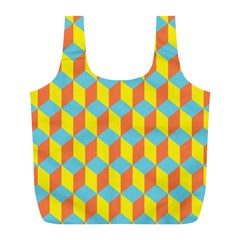 Cube Hexagon Pattern Yellow Blue Full Print Recycle Bag (l) by Vaneshart